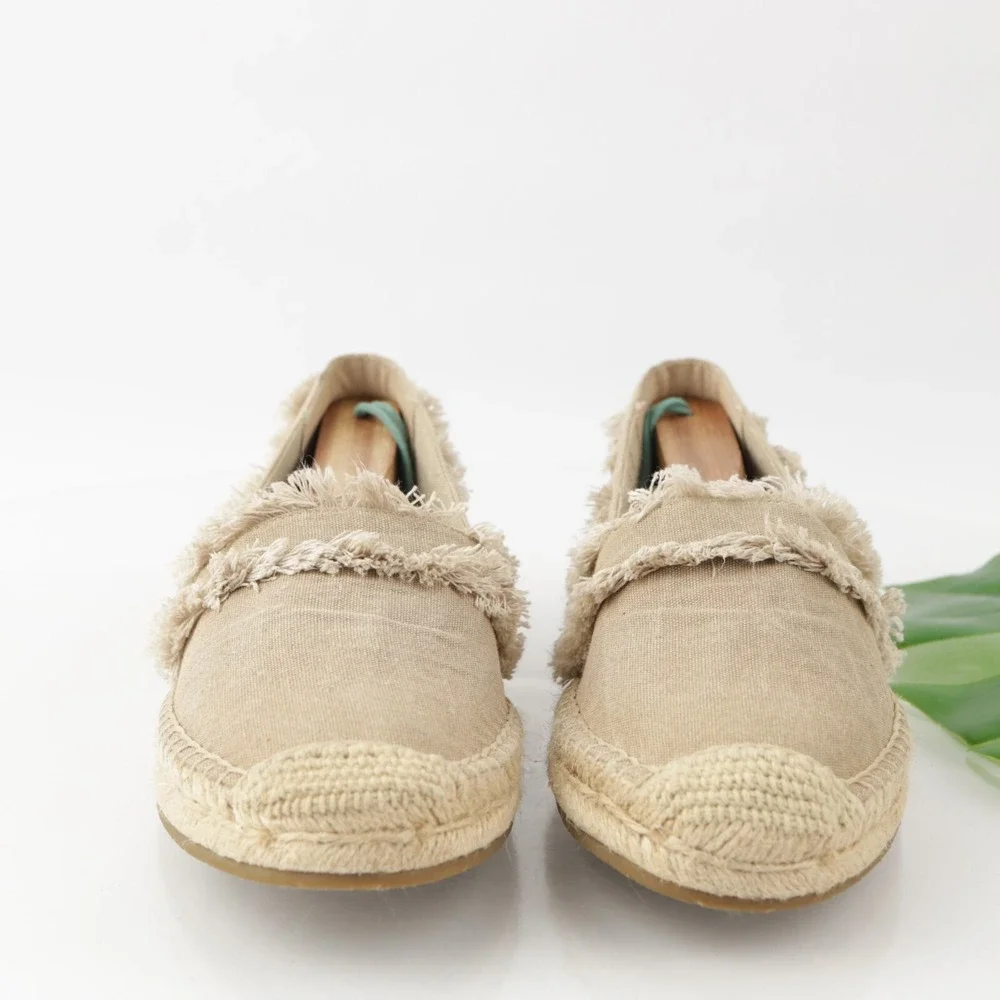 Joie Womens Vivienne Espadrille Shoe Size 38 8 Tan Canvas Flats Fringe Slip On